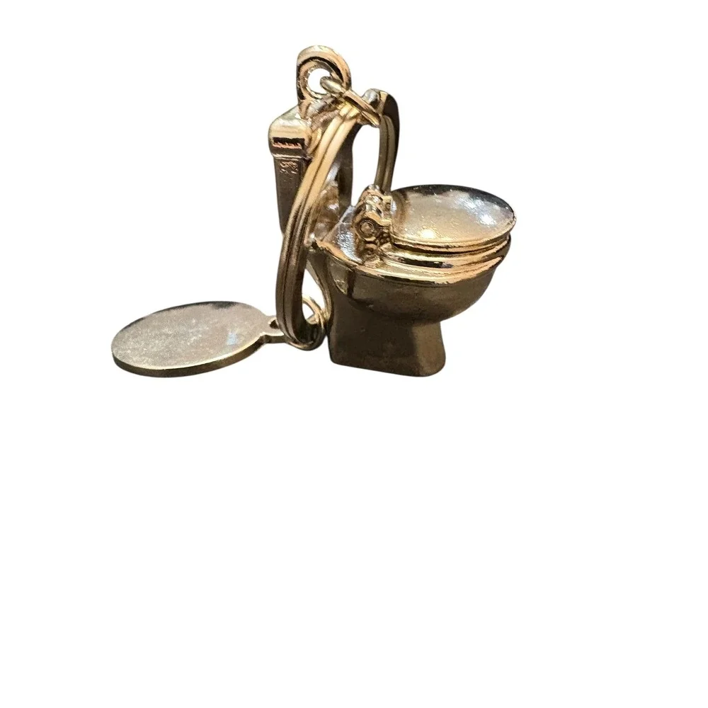 Novelty Toilet Charm Keychain Hinge‎ Lid Opening Silver Tone